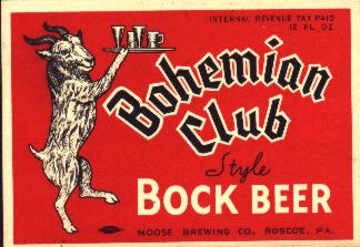 Vintage Moose Bock Beer Label Roscoe PA Moose Brewing 
